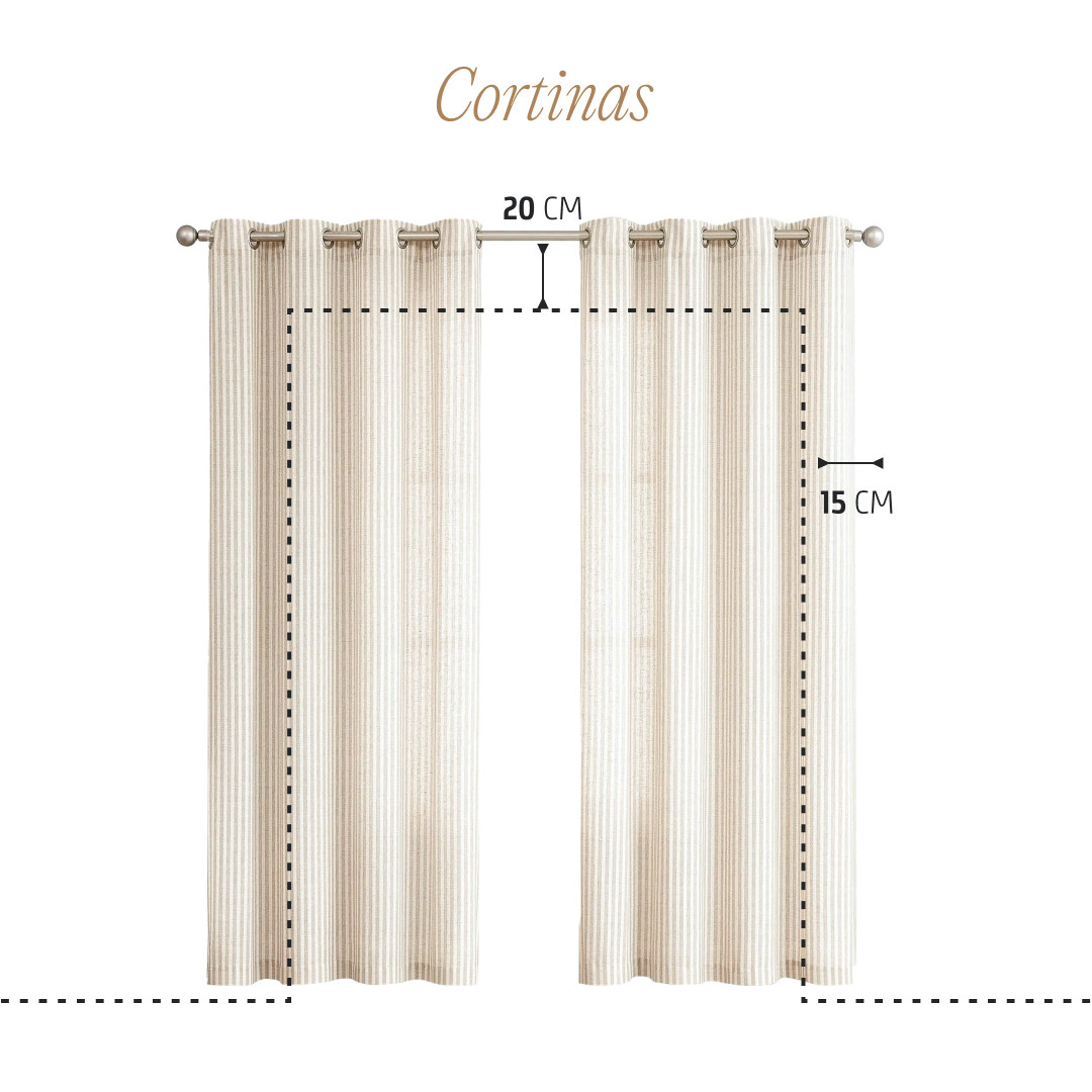 Infografía que muestra a qué altura colgar las cortinas respecto a la ventana, tanto hacia arriba como el largo de la barra hacia los costados.